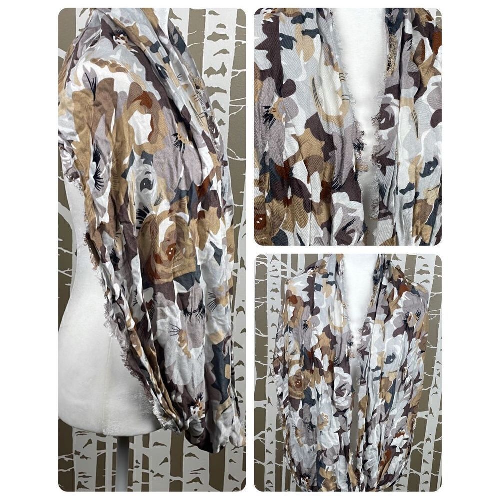 Spring Ready Browns and Grey Abstract Floral Lightweight Infinity Scarf